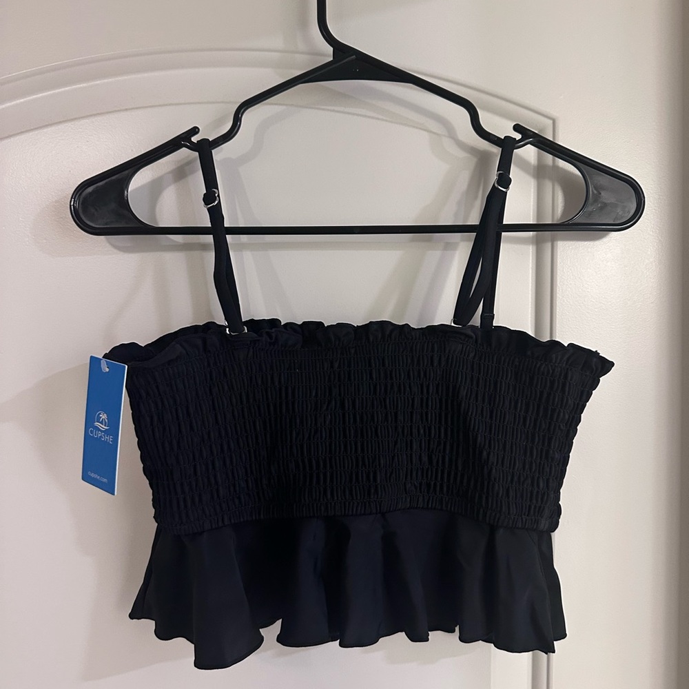 CupShe NWT Black Ruffle Smocked Swim Top